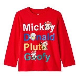 NEW Disney Red Long Sleeve Kids Tee with Mickey & Friends 4T